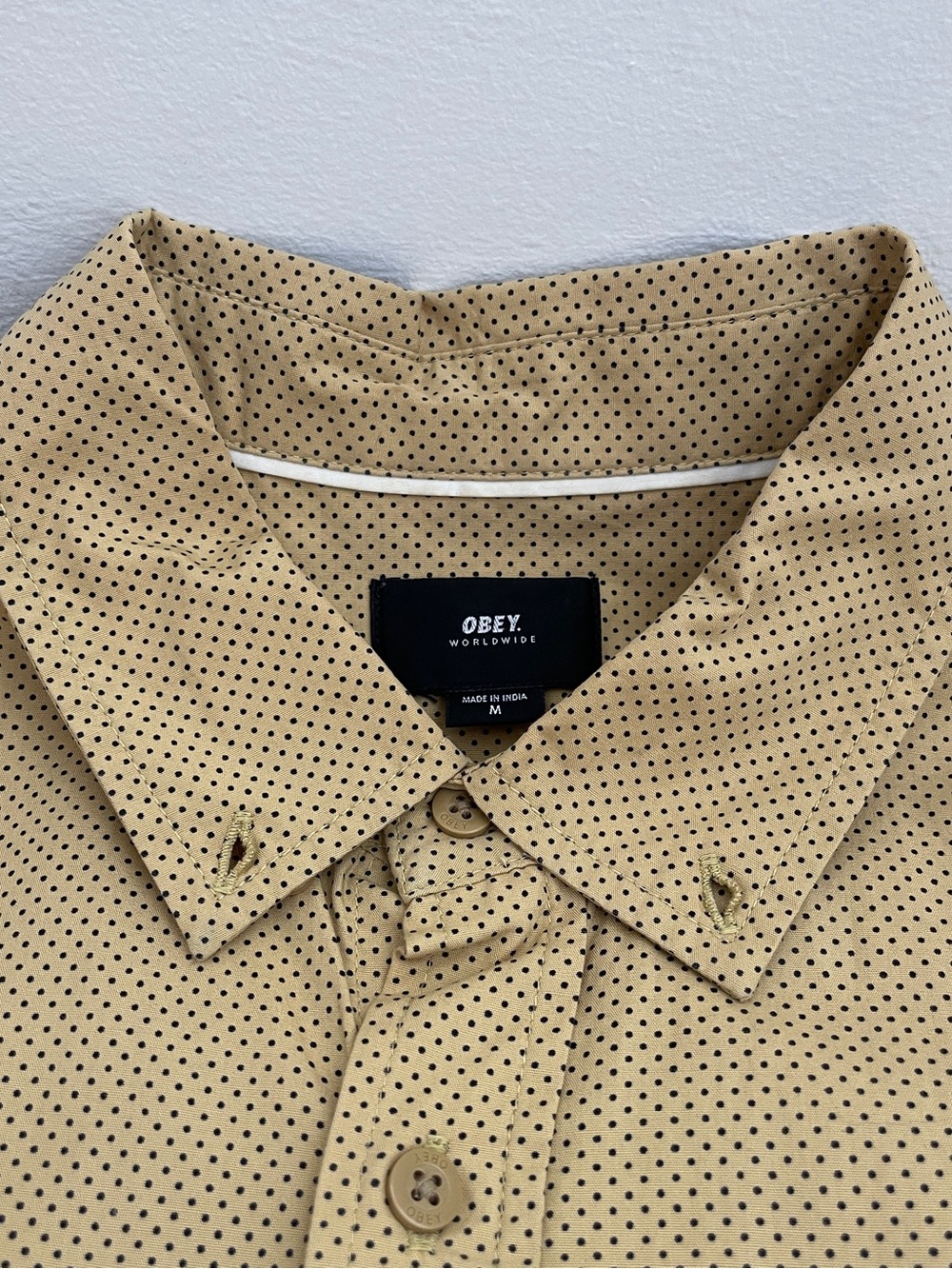 Obey Mens Yellow Button-Down Shirt with Micro Dot Pattern
